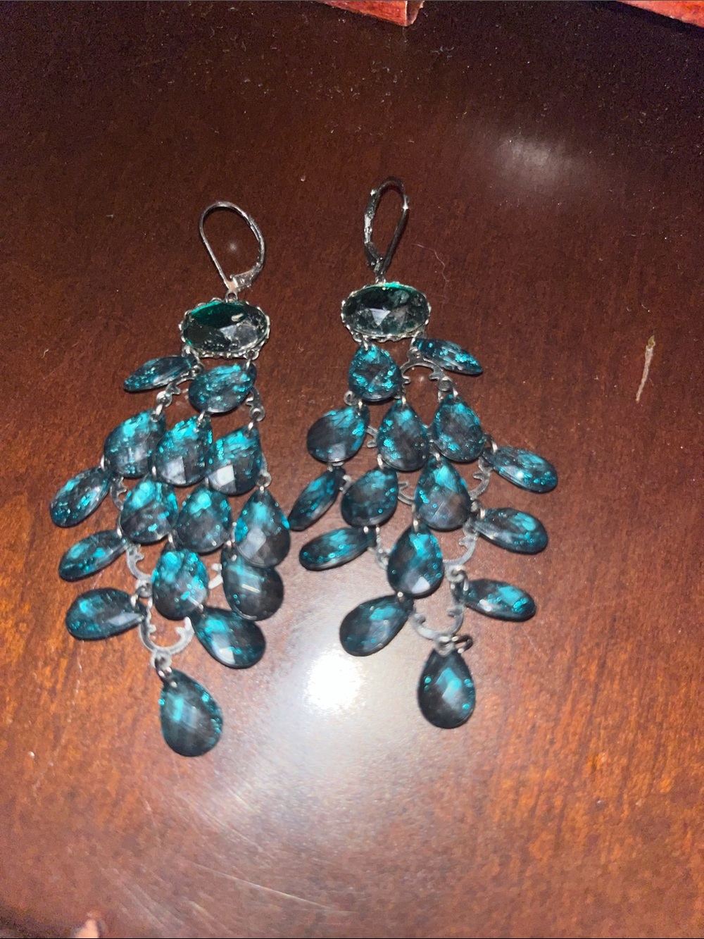 Green Crystal Cascade Drop Earrings - Brand Unspecified